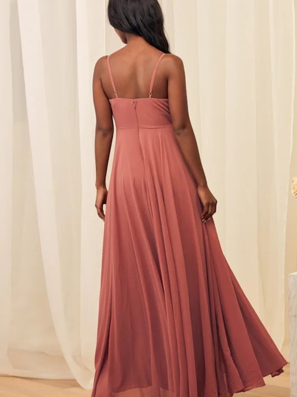 Lulu's Rusty Rose V-Neck Chiffon Maxi Dress - Picture 3 of 5